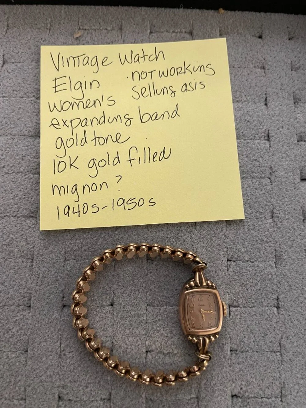 Vintage Gold Watch Elgin 1940s Deco Mid Century 10k Gold Filled Not Working